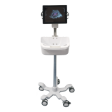 Pojízdný stojan s držákem tabletu/ipadu a plastovým zásobníkem