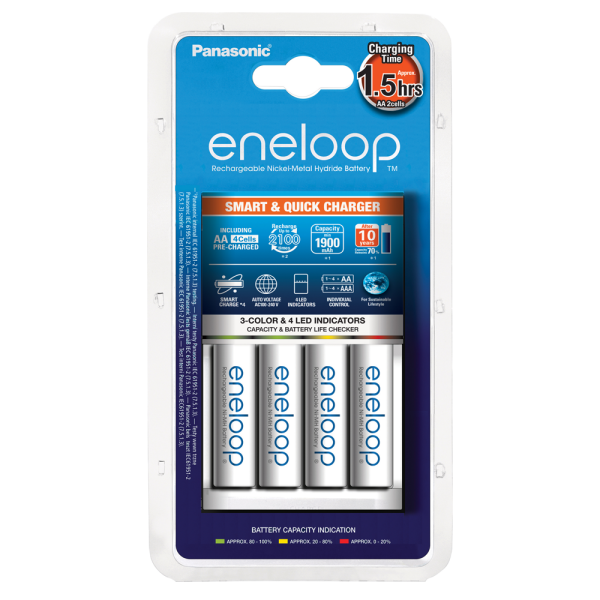 Nabíječka Panasonic vč. 4 akumulátorů Eneloop AA, 1.900 mAh